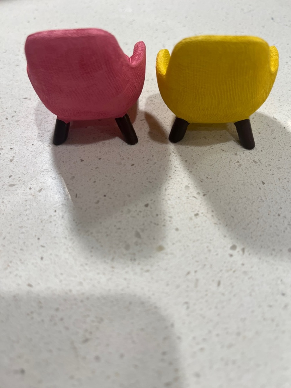 Mini Cat Figurines on Pink and Yellow Chairs - Picture 2 of 5
